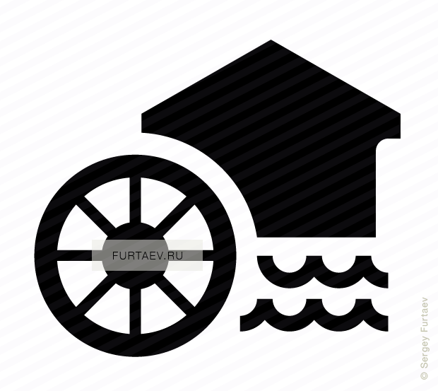 Vector icon of water mill