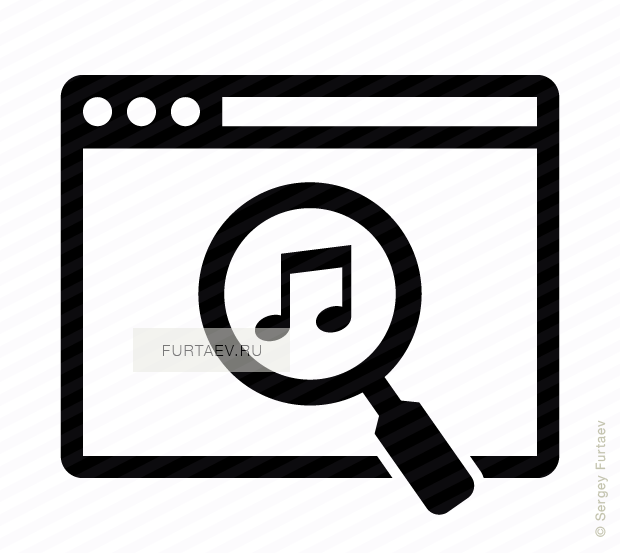 Vector icon of web browser with musical note under magnifying glass inside