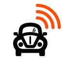 Vector icon of wireless signal going from retro style automobile