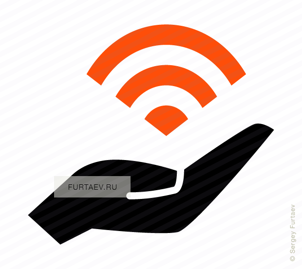 Vector icon of hand holding Wi-Fi signal sign