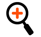 Vector icon of magnifying glass with plus